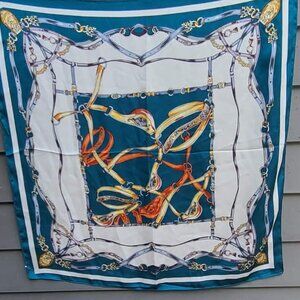 Pura Seta Equestrian Green White Silk Scarf